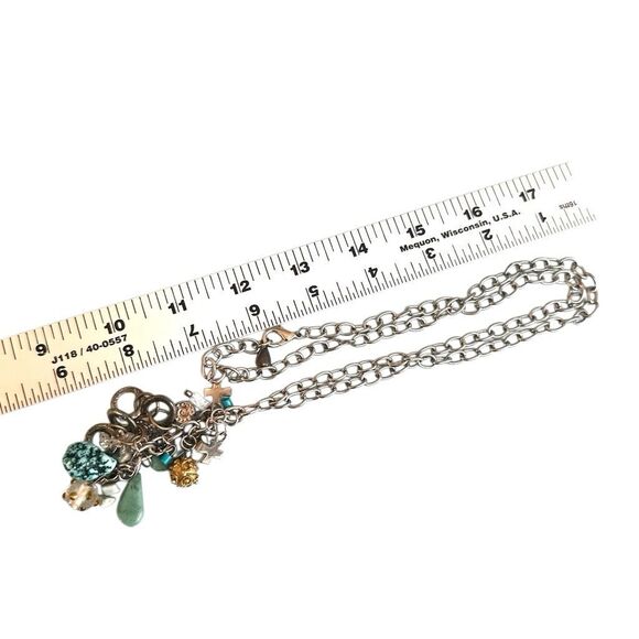 Vintage Charm Cluster Necklace with Natural Stones & Mixed Metals - Picture 7 of 11